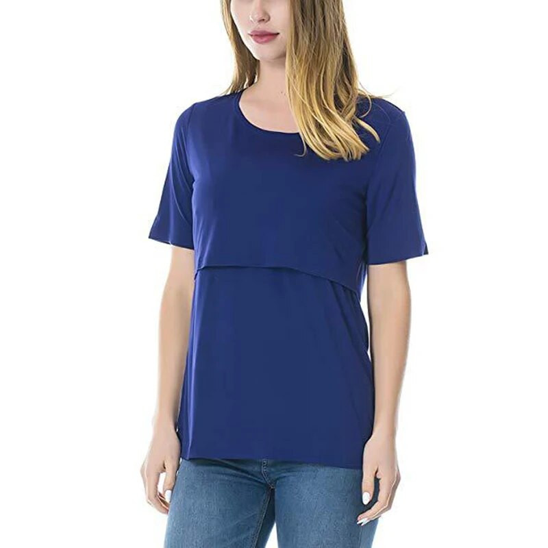 Új női blúz kismama egyszínű patchwork szoptató felsők póló nyári rövid ujjú terhes ruhák szoptatás szoptatás