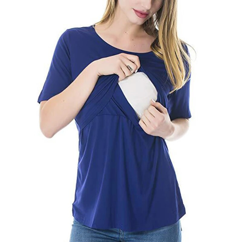 Új női blúz kismama egyszínű patchwork szoptató felsők póló nyári rövid ujjú terhes ruhák szoptatás szoptatás