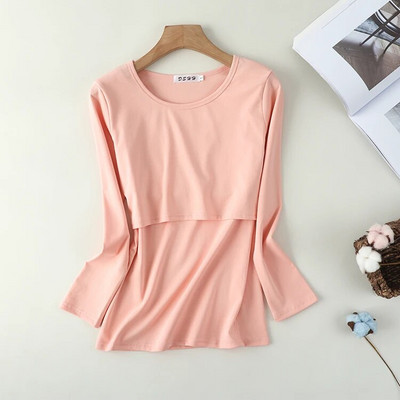 Postporođajna odjeća za dojenje Jesenska odjeća Majice s O-izrezom za kućno hranjenje Pamučna jednobojna odjeća za majke 3978