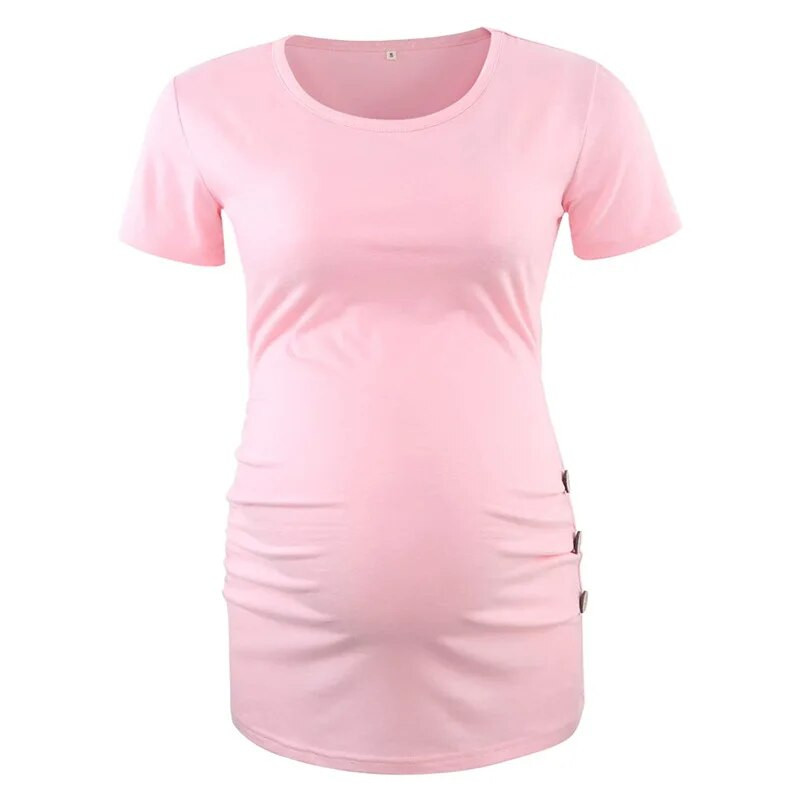 Drabužiai nėščiosioms Vasariniai ilgi moteriški marškinėliai šoninių mygtukų apdaila Nėščiųjų viršutiniai drabužiai Dryžuota mada Laisvalaikio drabužiai 1561
