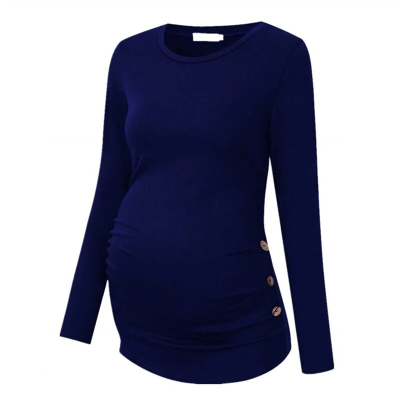 Moteriška palaidinė nėščiosioms Drabužiai ilgomis rankovėmis Marškinėliai šonuose, laisvalaikio klasikinė tunika Nėščiųjų marškinėliai
