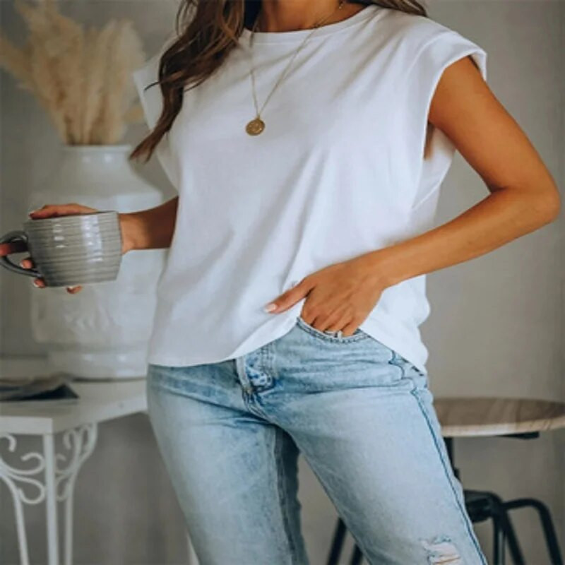 Ženska obična majica Pamučne osnovne majice Ženske ležerne majice kratkih rukava Ženska visokokvalitetna majica u 2 boje S-2XL
