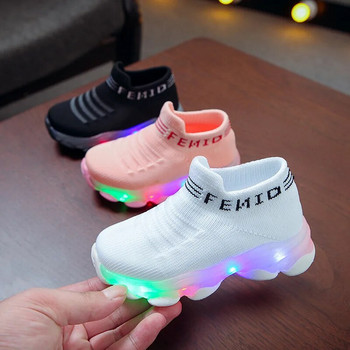 Παιδικά Αθλητικά Παπούτσια Παιδιά Βρεφικά Κορίτσια Αγόρια Γράμμα Διχτυωτό Led Φωτεινές Κάλτσες Sport Run Sneakers Παπούτσια Sapato Infantil Light Up Παπούτσια
