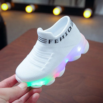 Детски маратонки Деца Бебешки момичета Момчета Letter Mesh Led Светещи чорапи Спортни маратонки за бягане Обувки Sapato Infantil Light Up Shoes