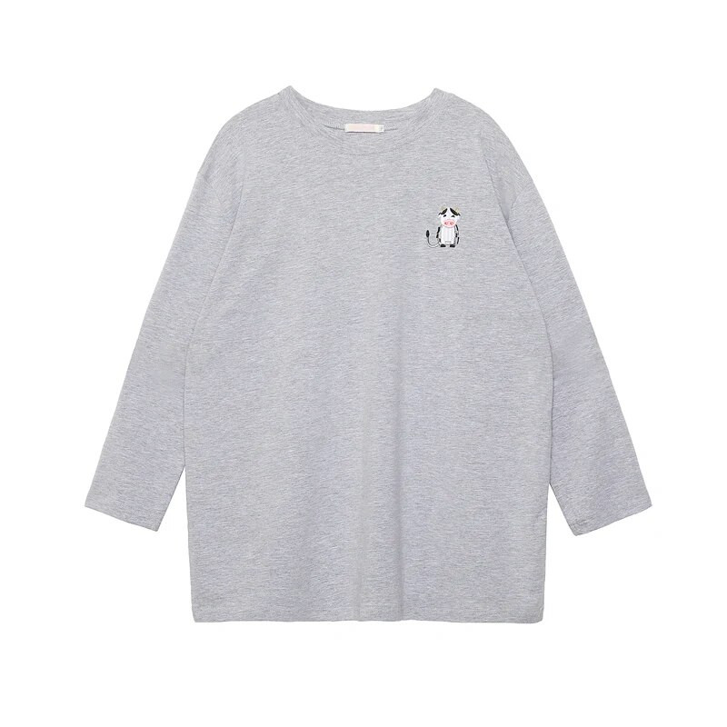 Govs Izšūšana Pelēks Barošanas T-krekls ar garām piedurknēm Agrā rudens drēbes barojošām mātēm, kas baro bērnu ar krūti 8529