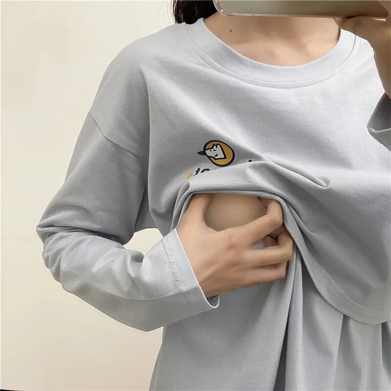 Široka proljetna majica dugih rukava od čistog pamuka Majica kratkih rukava za dojenje Odjeća za trudnice za buduće majke 2120