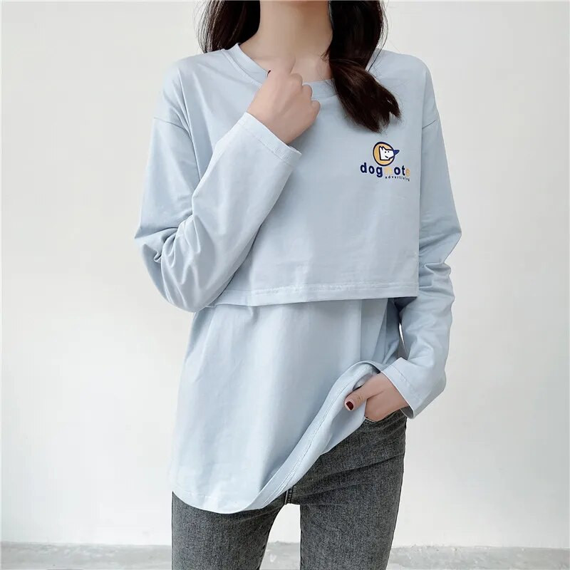 Široka proljetna majica dugih rukava od čistog pamuka Majica kratkih rukava za dojenje Odjeća za trudnice za buduće majke 2120