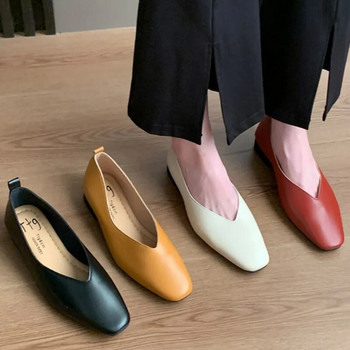 2023 Γυναικεία Boat Shoes Square Toe Vintage Flats Μαύρα Loafers Άνετα μαλακά δερμάτινα παπούτσια για θηλυκά Plus Size Φθινοπωρινό