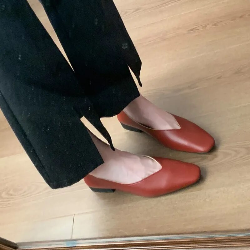 2023-as női csónakcipők, négyszögletes orrú, vintage lapos fekete naplopók Kényelmes puha bőrcipő női, nagy méretű ősznek