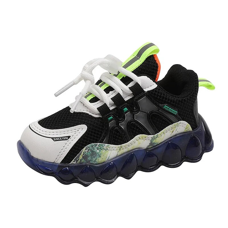 2023 m. Nauji 2023 m. vasaros vaikiški batai tinkliniai LED šviesūs mažiems vaikams mergaitėms berniukų sportbačiai kvėpuojantys madingi vaikiški šviesūs batai, 21–30 dydis