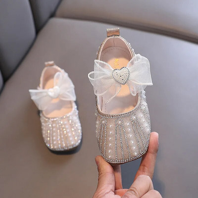 Little Girl Party tánccipők Őszi gyerekek Bling Princess Cipők Új Gyermek íj strasszos Performance Cipők Sliver H262