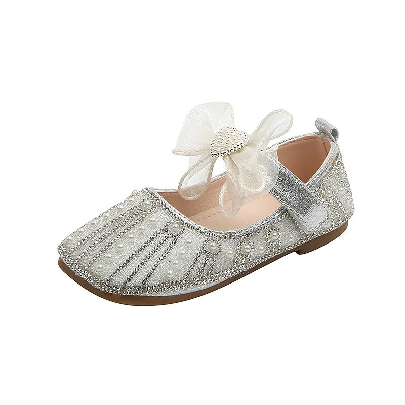 Little Girl Party tánccipők Őszi gyerekek Bling Princess Cipők Új Gyermek íj strasszos Performance Cipők Sliver H262