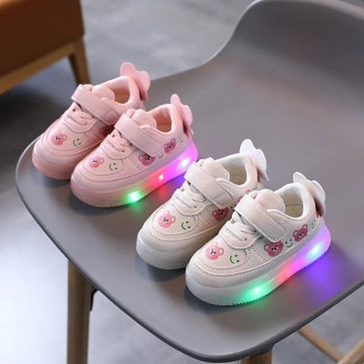 Pantofi cu LED Pantofi pentru copii Pantofi pentru copii pentru fată, băiat, pantofi luminoși, casual, anti-alunecare, moale, strălucitor, ursuleț, pantof pentru copii mici운동화