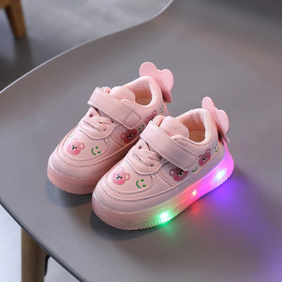Zapatillas LED Kids Shoe Bērnu apavi meitenēm Zēniem Luminous Casual Sneakers Neslīdošs, mīksts, mirdzošs mazs lācis, toddler apavi