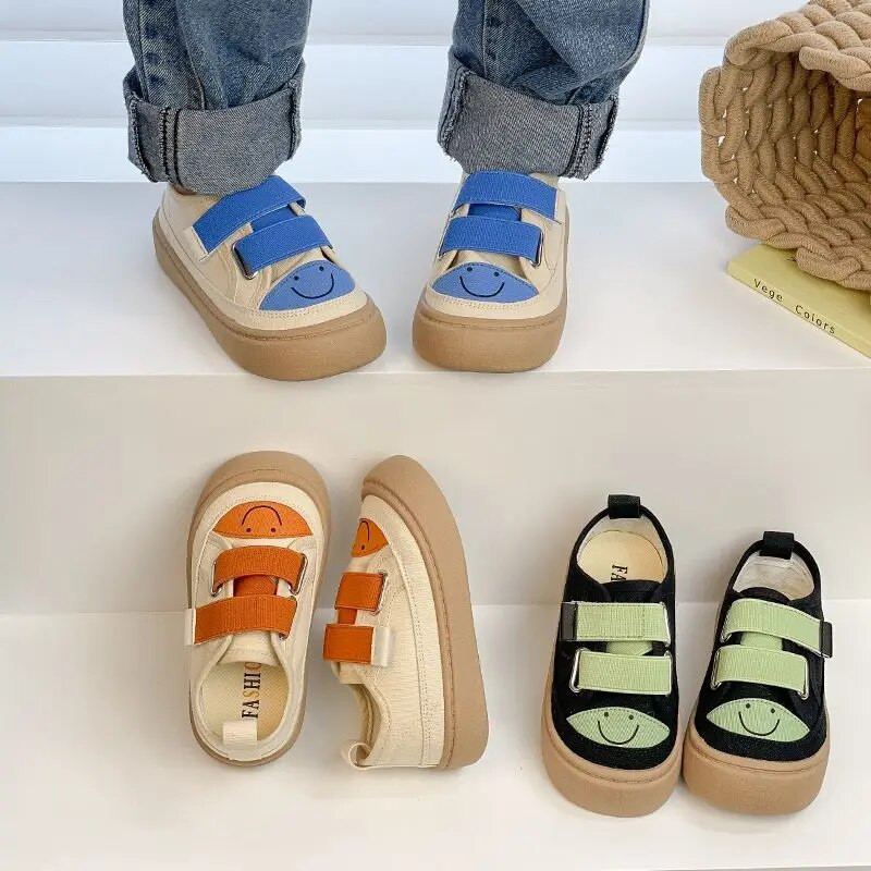 Bērniem smaidoša seja Elpojošs audekla apavi zēniem meitenēm Modes bērniem ikdienas apavi kedas mīkstas zoles neslīdošas bērnu apavi