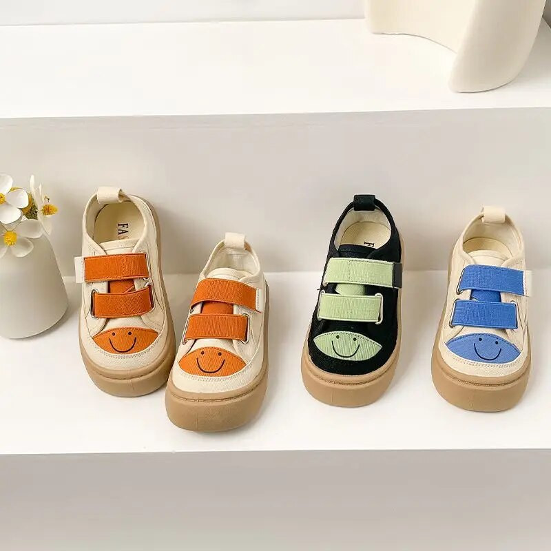 Bērniem smaidoša seja Elpojošs audekla apavi zēniem meitenēm Modes bērniem ikdienas apavi kedas mīkstas zoles neslīdošas bērnu apavi