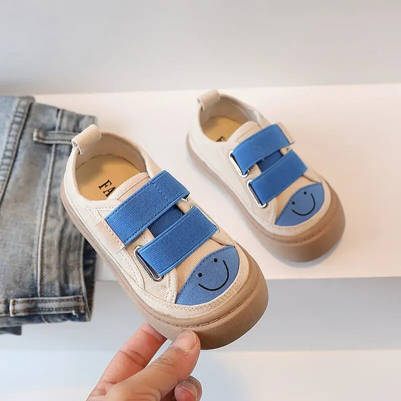 Bērniem smaidoša seja Elpojošs audekla apavi zēniem meitenēm Modes bērniem ikdienas apavi kedas mīkstas zoles neslīdošas bērnu apavi