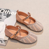 Cipele za djevojčice Mekane ravne cipele Proljeće Jesen Nove šljokice Biserni kamenčići Vjenčanje Dječje cipele za nastup H290