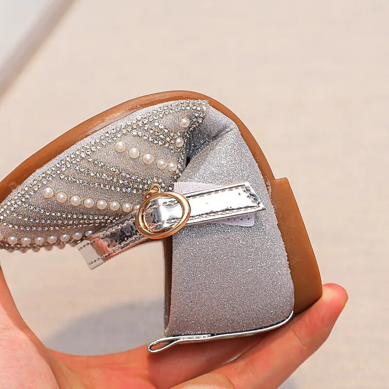 Cipele za djevojčice Mekane ravne cipele Proljeće Jesen Nove šljokice Biserni kamenčići Vjenčanje Dječje cipele za nastup H290