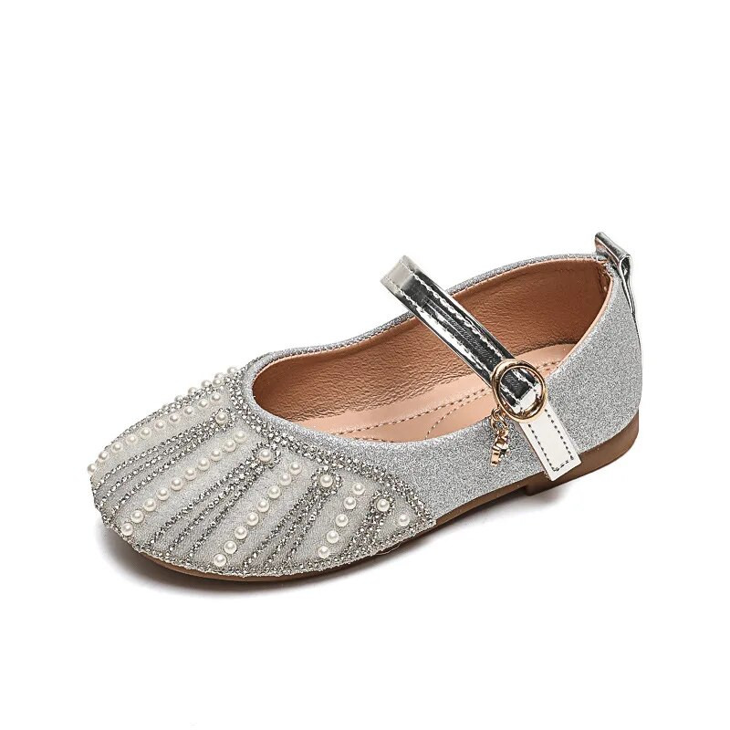 Cipele za djevojčice Mekane ravne cipele Proljeće Jesen Nove šljokice Biserni kamenčići Vjenčanje Dječje cipele za nastup H290