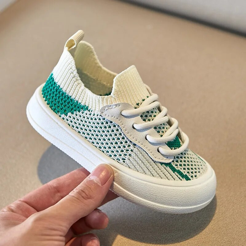 Tenis Bērnu ikdienas apavi meitenēm zēniem pavasaris vasara jauni trikotāžas tīklveida elpojoši bērnu apavi ar mīkstu apakšu pretslīdēšanas kedas