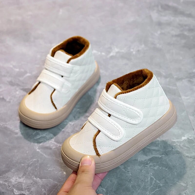 Bērnu ādas potītes kurpes meitenēm samta gadījuma kokvilnas apavi ar augstu augšdaļu mazuļu zēniem potīšu zābaki Bērnu plīša zābaki 3-7 g ziema