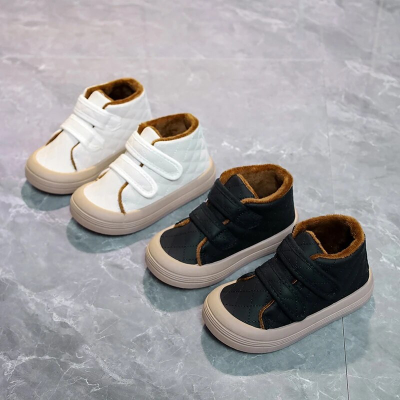 Bērnu ādas potītes kurpes meitenēm samta gadījuma kokvilnas apavi ar augstu augšdaļu mazuļu zēniem potīšu zābaki Bērnu plīša zābaki 3-7 g ziema