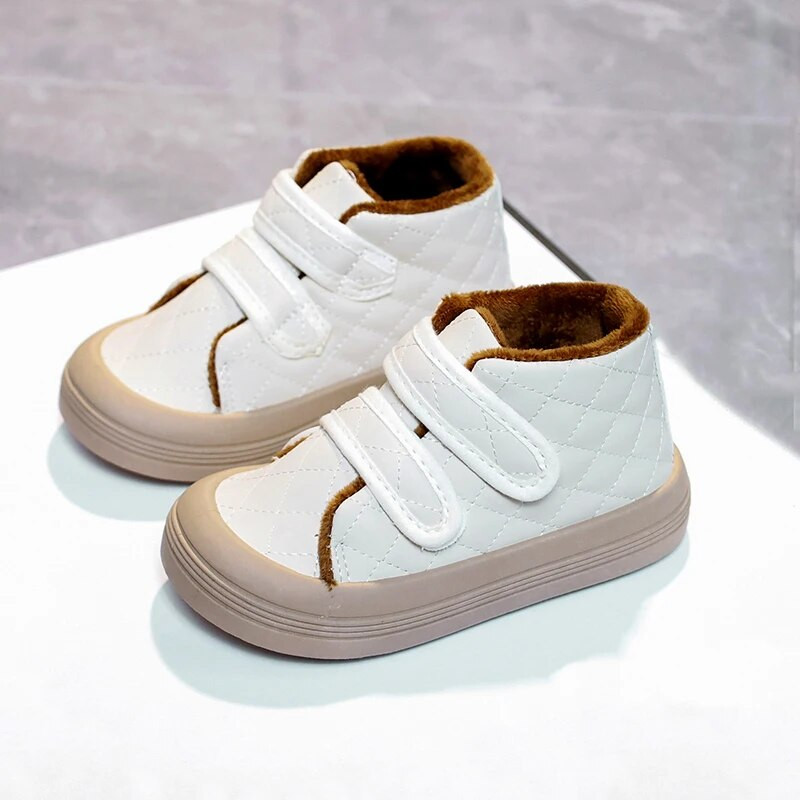 Bērnu ādas potītes kurpes meitenēm samta gadījuma kokvilnas apavi ar augstu augšdaļu mazuļu zēniem potīšu zābaki Bērnu plīša zābaki 3-7 g ziema
