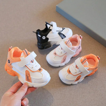 Детски дизайнерски оранжеви маратонки Прохождащи момичета Момчета PU кожени дишащи ежедневни спортни обувки Детски обувки за бягане Размер 20-31