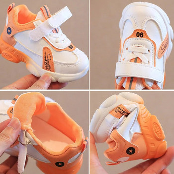 Детски дизайнерски оранжеви маратонки Прохождащи момичета Момчета PU кожени дишащи ежедневни спортни обувки Детски обувки за бягане Размер 20-31