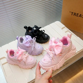 Gyermek tornacipő Rózsaszín légáteresztő alkalmi cipő lányoknak divatos masni vastag talpú gyerekcipő Princess puha csúszásmentes futócipő