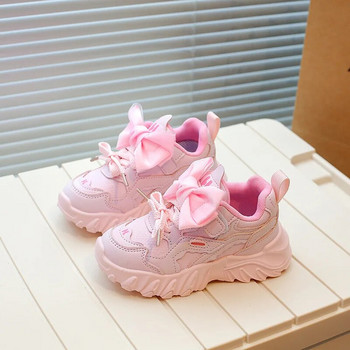 Детски маратонки Розови дишащи ежедневни обувки Момичета Модни панделка Дебела подметка Детски обувки Принцеса Меки неплъзгащи се обувки за бягане