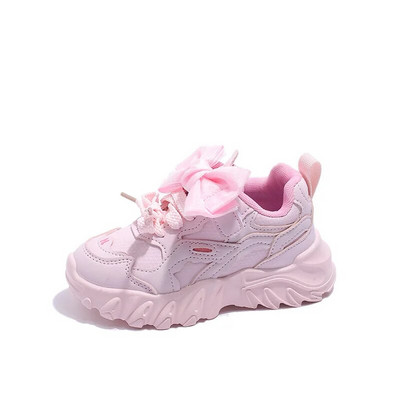 Gyermek tornacipő Rózsaszín légáteresztő alkalmi cipő lányoknak divatos masni vastag talpú gyerekcipő Princess puha csúszásmentes futócipő