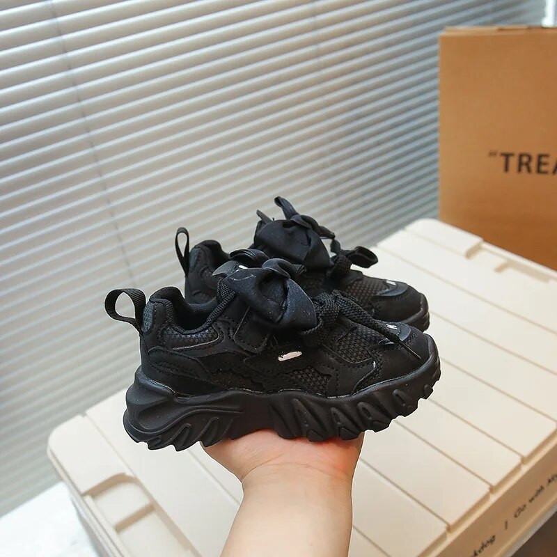 Gyermek tornacipő Rózsaszín légáteresztő alkalmi cipő lányoknak divatos masni vastag talpú gyerekcipő Princess puha csúszásmentes futócipő