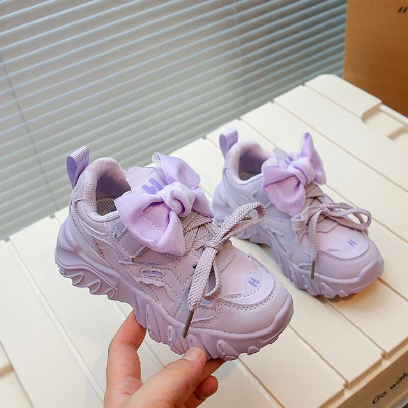 Gyermek tornacipő Rózsaszín légáteresztő alkalmi cipő lányoknak divatos masni vastag talpú gyerekcipő Princess puha csúszásmentes futócipő