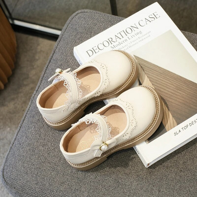 Nove kožne cipele za djevojčice Jednostavna čipkasta mašna Dječja modna ležerna obuća s okruglim prstima Dječje natikače princeze Lolita stil Proljeće 2023.