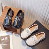 Mokasine za djevojčice 2023. Proljeće Jesen Nova Britanija Dječje Dječje princeze Crne kožne cipele Svestrani ukrasi za ručni sat