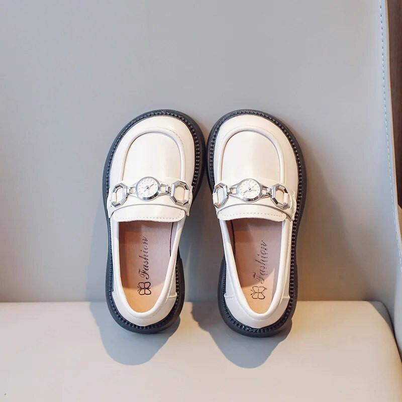 Mokasine za djevojčice 2023. Proljeće Jesen Nova Britanija Dječje Dječje princeze Crne kožne cipele Svestrani ukrasi za ručni sat