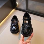 Dječje kožne cipele Proljeće 2023. Novo mokasinke za djevojčice Svestrane mekane crne cipele na kuku i petlju Dječje cipele za školske uniforme