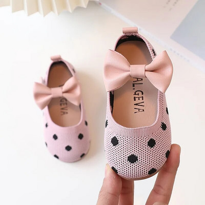 Korėjietiško stiliaus vaikiška princesė Mary Jane, 2023 m. pavasaris, naujas mergaičių lankas, minkštas padas, banguoto taško, megzti, kvėpuojantys mokasininiai batai, mieli