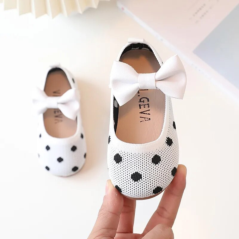 Korėjietiško stiliaus vaikiška princesė Mary Jane, 2023 m. pavasaris, naujas mergaičių lankas, minkštas padas, banguoto taško, megzti, kvėpuojantys mokasininiai batai, mieli