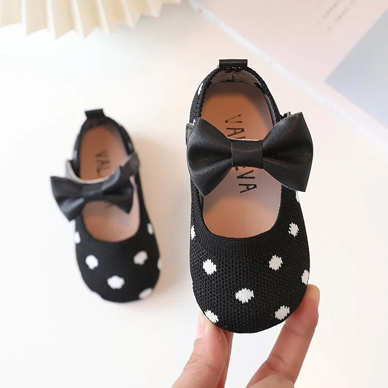 Korėjietiško stiliaus vaikiška princesė Mary Jane, 2023 m. pavasaris, naujas mergaičių lankas, minkštas padas, banguoto taško, megzti, kvėpuojantys mokasininiai batai, mieli