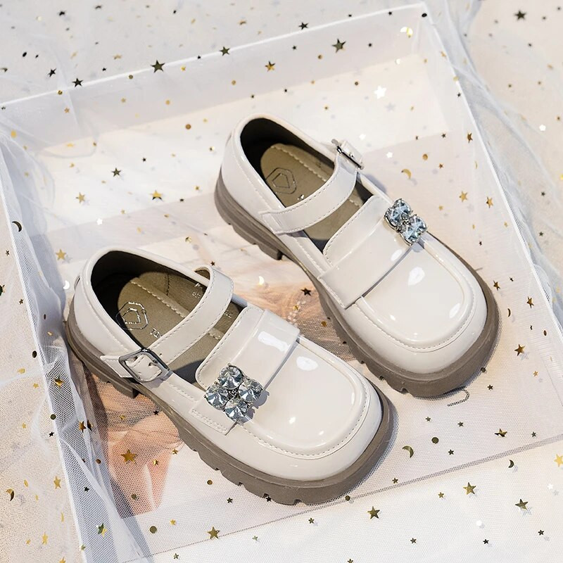 Meiteņu skolas apavi, melni ballīšu ādas apavi bērniem, plakanie kvadrātveida pirksti ar kalngaliem, bērnu ikdienas apavi 2023. gada pavasaris, jauns 26.–36.