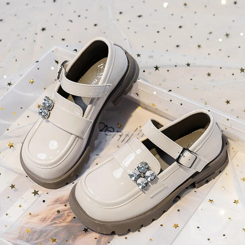 Meiteņu skolas apavi, melni ballīšu ādas apavi bērniem, plakanie kvadrātveida pirksti ar kalngaliem, bērnu ikdienas apavi 2023. gada pavasaris, jauns 26.–36.