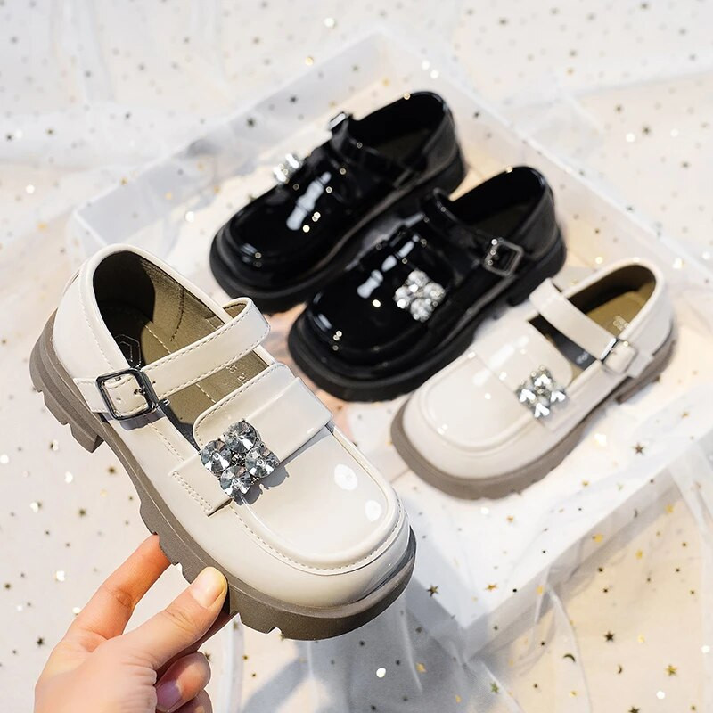 Meiteņu skolas apavi, melni ballīšu ādas apavi bērniem, plakanie kvadrātveida pirksti ar kalngaliem, bērnu ikdienas apavi 2023. gada pavasaris, jauns 26.–36.