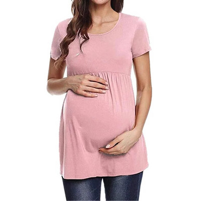 Ljetne majice za trudnice 2023., kratkih rukava, s O-izrezom, visokog struka, nabranim volanima, porub, patchwork široke majice za trudnice, duge ženske majice