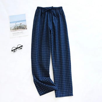 Мъжки пижами Панталони Карирана памучна пижама Дълъг панталон за пролетта и лятото Тънък стил Широки мъжки панталони с голям размер