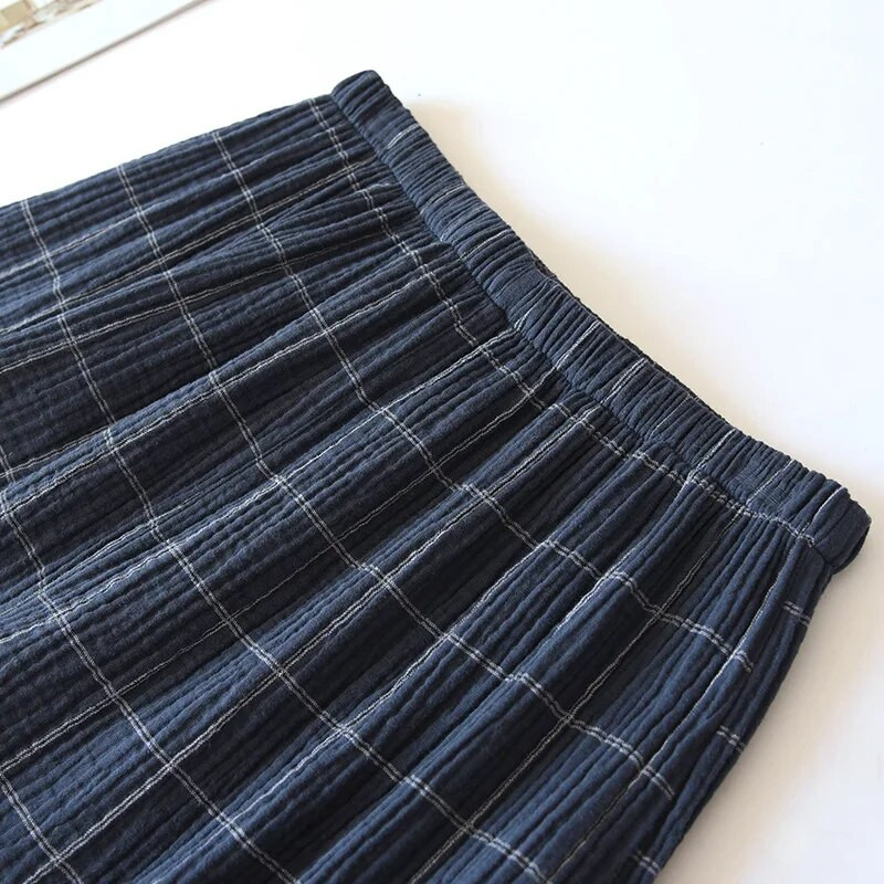 Vyriškas medvilninis languotas dizainas Namų drabužiai Kostiumas Vyriškos kelnės ilgomis rankovėmis Dviejų vnt. Rinkinys Namų rūbai miegui Pižama medvilnė