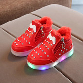 Kvēlojošs Led bērnu apavi meitenēm zēniem rudens ziemas grozs plīša bērniem apgaismojums kedas modes gaišas mazuļu bērnu plakanas kurpes