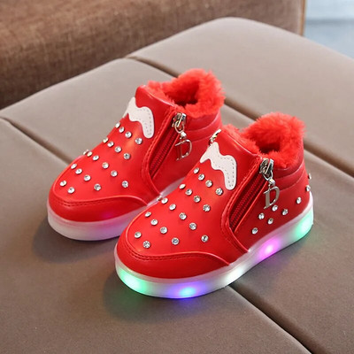 Kvēlojošs Led bērnu apavi meitenēm zēniem rudens ziemas grozs plīša bērniem apgaismojums kedas modes gaišas mazuļu bērnu plakanas kurpes